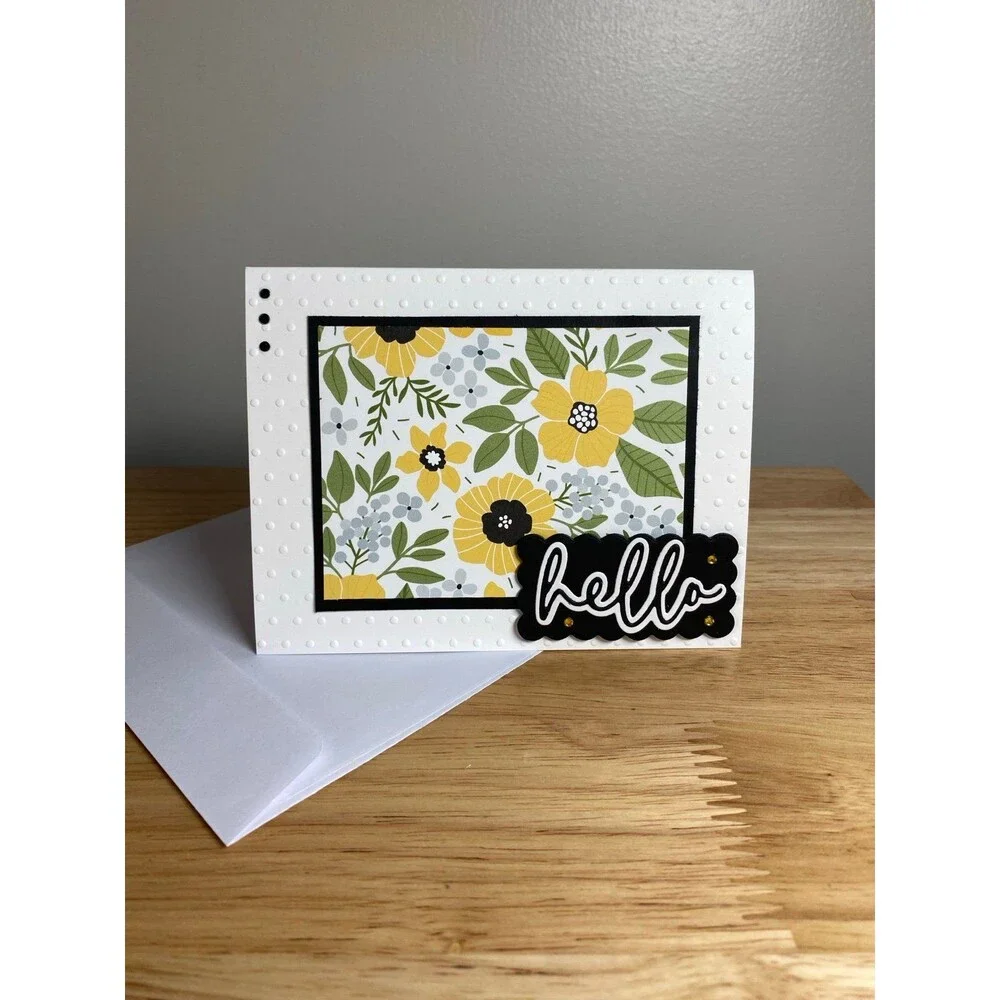 Bee & Flowers Hello Greeting Card – Handmade A2 Card – All Occasion Blank Card